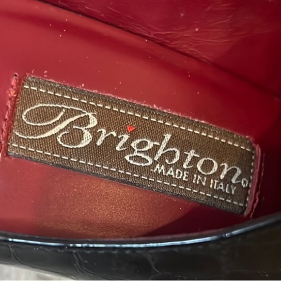 Brighton Black Romeo patent leather mules with silver medallion accent, size 7.5 - Picture 2 of 14